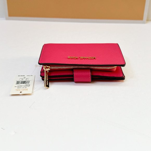 Michael Kors Jet Set Travel Medium Bifold Coin Zipper Wallet Electric Pink - Picture 4 of 11